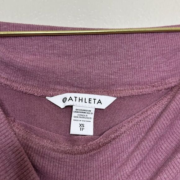 Athleta Sweatshirt Size XS Studio Barre Off Shoulder Purple Heathered Thumbhole - Picture 3 of 12